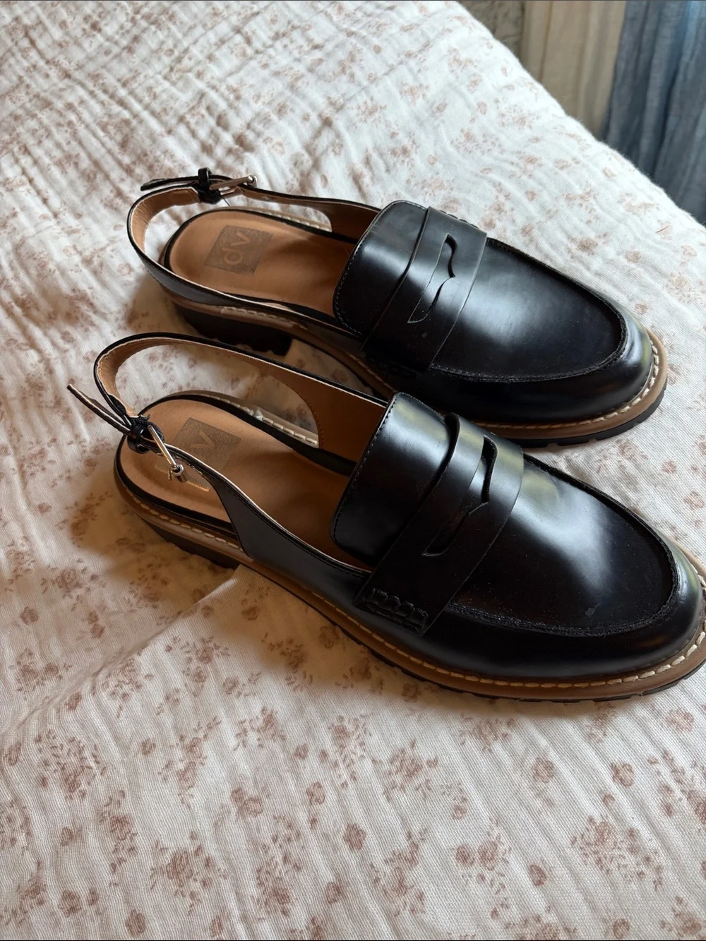 Dolce Vita Black Leather Slingback Lug Sole Sandals